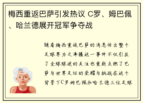 梅西重返巴萨引发热议 C罗、姆巴佩、哈兰德展开冠军争夺战